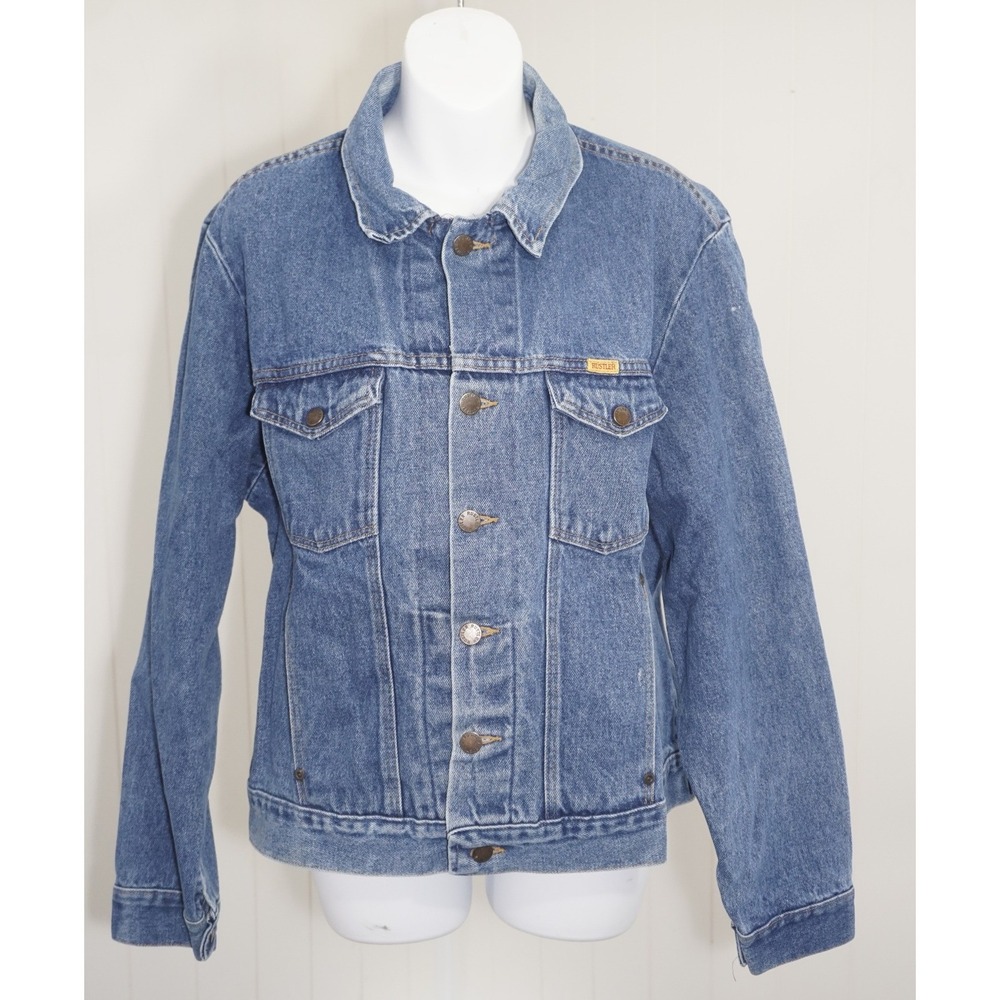 Rustler Large Blue Cotton Denim Trucker Jacket Made In USA Vintage